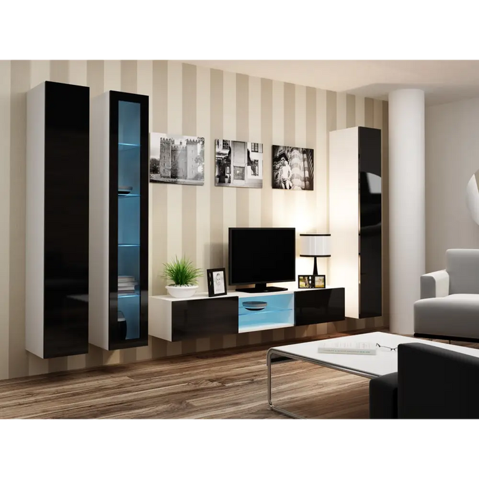 Cama Living room cabinet set VIGO 17 white/black gloss - Modern wall unitsMES-NOW<<<Wall UnitsMES<<<ActionPL