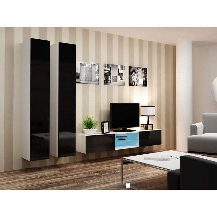 Cama Living room cabinet set VIGO 19 white/black gloss - Modern wall unitsMES-NOW<<<Wall UnitsMES<<<ActionPL