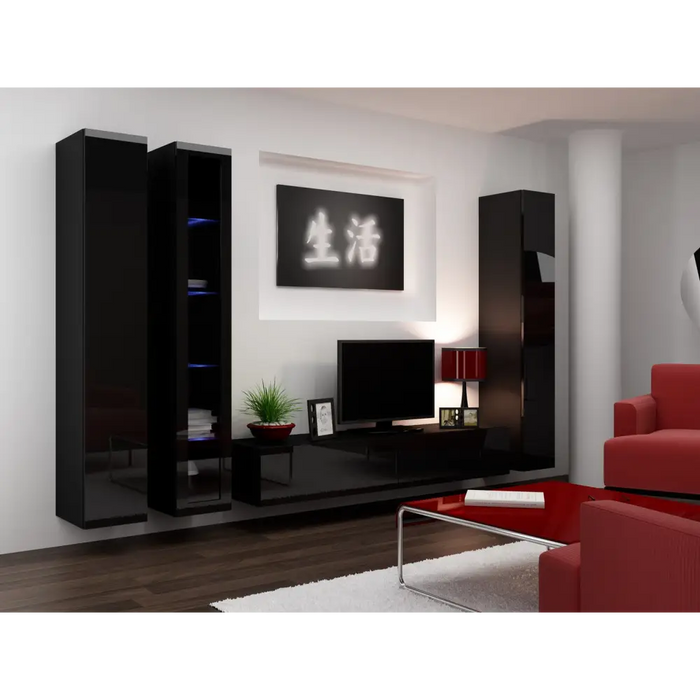 Cama Living room cabinet set VIGO 2 black/black gloss - Modern wall unitsMES-NOW<<<Wall UnitsMES<<<ActionPL