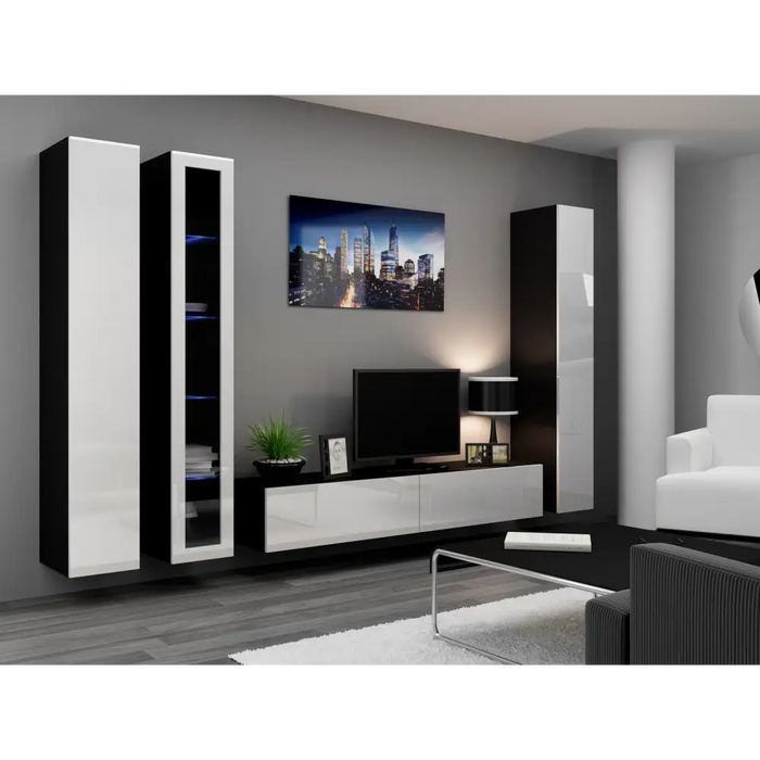 Cama Living room cabinet set VIGO 2 black/white gloss - Modern wall unitsMES-NOW<<<Wall UnitsMES<<<ActionPL