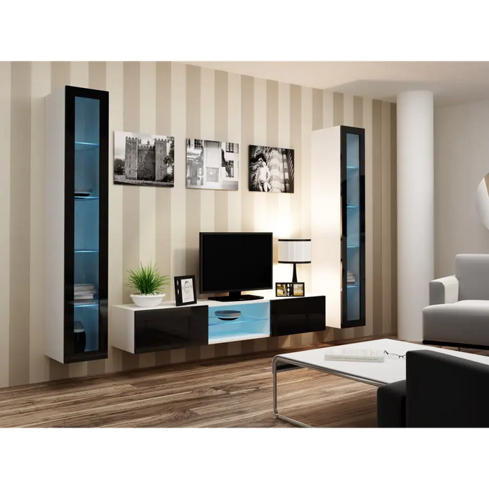 Cama Living room cabinet set VIGO 20 white/black gloss - Modern wall unitsMES-NOW<<<Wall UnitsMES<<<ActionPL