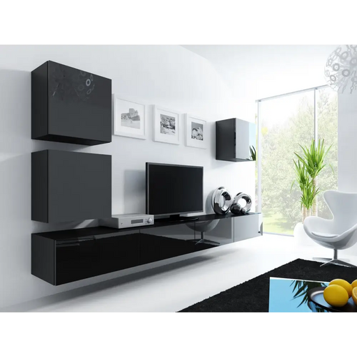 Cama Living room cabinet set VIGO 22 black/black gloss - Modern wall unitsMES-NOW<<<Wall UnitsMES<<<ActionPL
