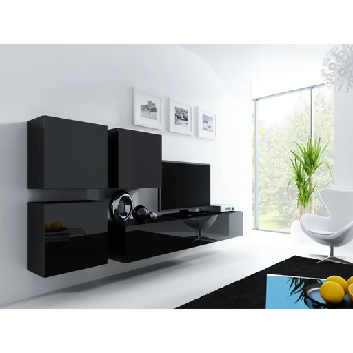 Cama Living room cabinet set VIGO 23 black/black gloss - Modern wall unitsMES-NOW<<<Wall UnitsMES<<<ActionPL