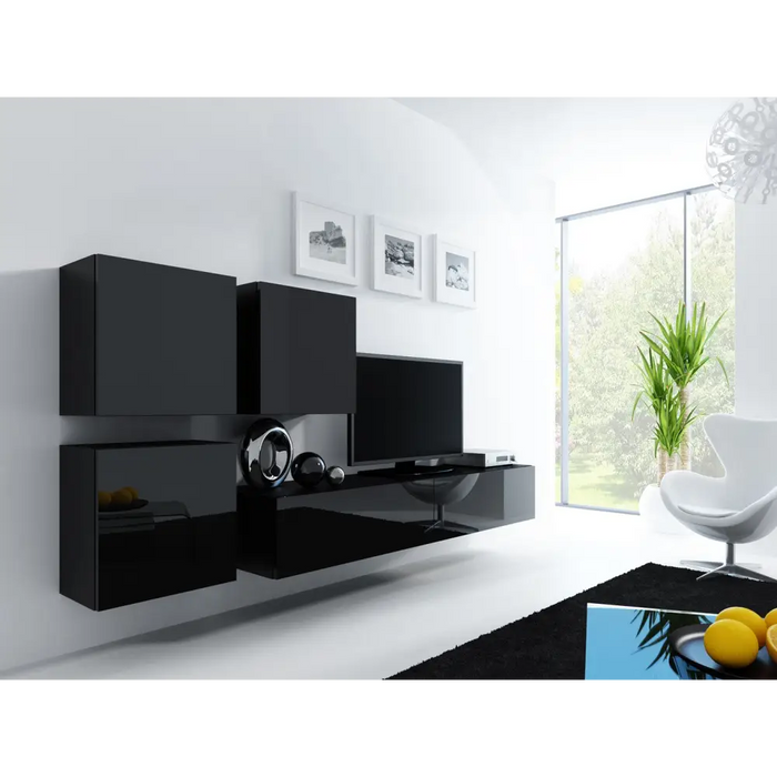 Cama Living room cabinet set VIGO 23 black/black gloss - Modern wall unitsMES-NOW<<<Wall UnitsMES<<<ActionPL