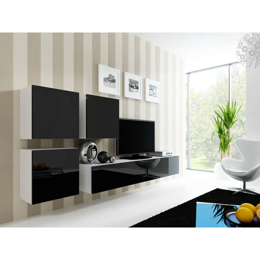 Cama Living room cabinet set VIGO 23 white/black gloss - Modern wall unitsMES-NOW<<<Wall UnitsMES<<<ActionPL
