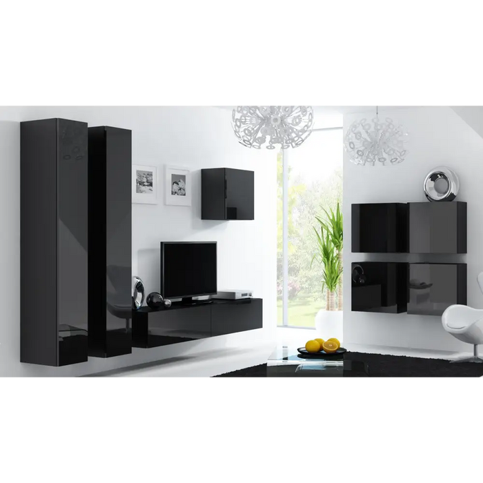 Cama Living room cabinet set VIGO 24 black/black gloss - Modern wall unitsMES-NOW<<<Wall UnitsMES<<<ActionPL