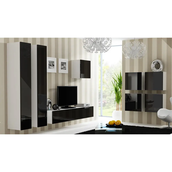 Cama Living room cabinet set VIGO 24 white/black gloss - Modern wall unitsMES-NOW<<<Wall UnitsMES<<<ActionPL