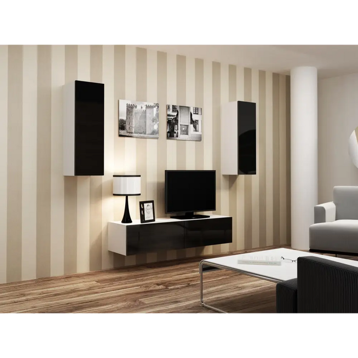 Cama Living room cabinet set VIGO 7 white/black gloss - Modern wall unitsMES-NOW<<<Wall UnitsMES<<<ActionPL