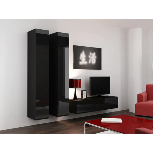 Cama Living room cabinet set VIGO 9 black/black gloss - Modern wall unitsMES-NOW<<<Wall UnitsMES<<<ActionPL