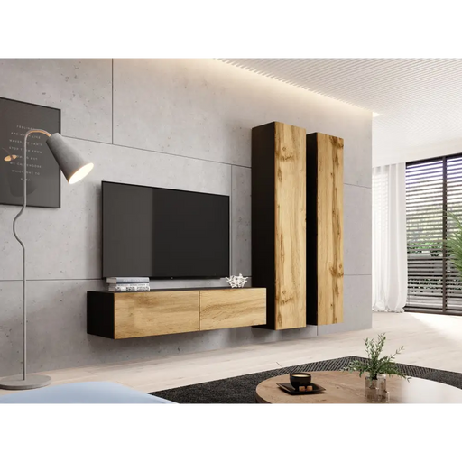 Cama living room cabinet set VIGO 9 black/wotan oak - Modern wall unitsMES-NOW<<<Wall UnitsMES<<<ActionPL