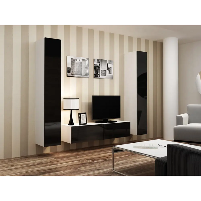 Cama Living room cabinet set VIGO 9 white/black gloss - Modern wall unitsMES-NOW<<<Wall UnitsMES<<<ActionPL