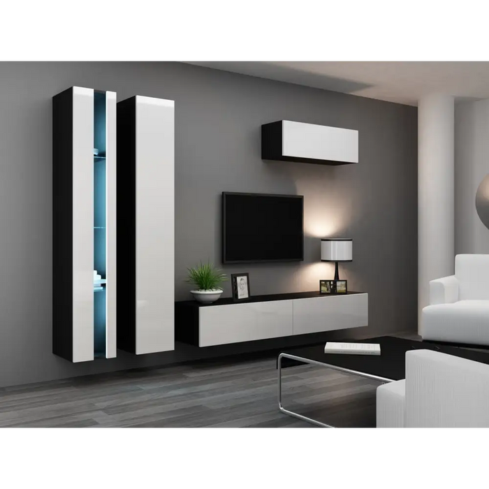 Cama Living room cabinet set VIGO NEW 1 black/white gloss - Modern wall unitsMES-NOW<<<Wall UnitsMES<<<ActionPL