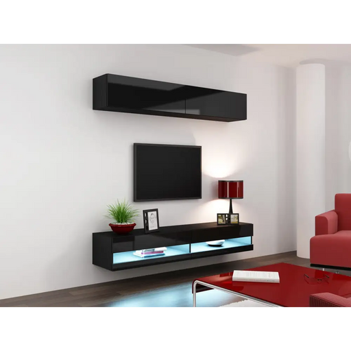 Cama Living room cabinet set VIGO NEW 10 black/black gloss - Modern wall unitsMES-NOW<<<Wall UnitsMES<<<ActionPL