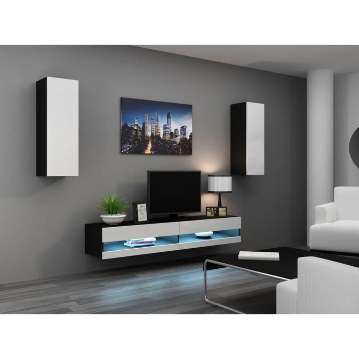 Cama Living room cabinet set VIGO NEW 10 black/white gloss - Modern wall unitsMES-NOW<<<Wall UnitsMES<<<ActionPL