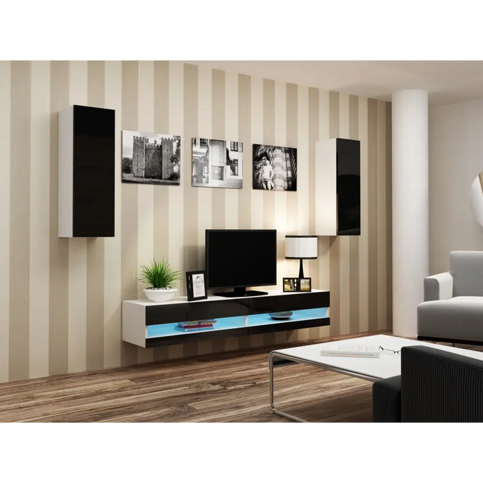 Cama Living room cabinet set VIGO NEW 10 white/black gloss - Modern wall unitsMES-NOW<<<Wall UnitsMES<<<ActionPL