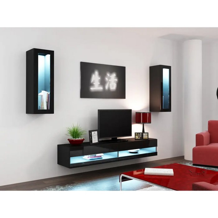 Cama Living room cabinet set VIGO NEW 11 black/black gloss - Modern wall unitsMES-NOW<<<Wall UnitsMES<<<ActionPL
