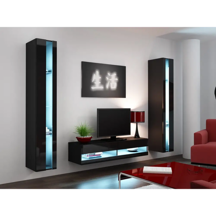 Cama Living room cabinet set VIGO NEW 12 black/black gloss - Modern wall unitsMES-NOW<<<Wall UnitsMES<<<ActionPL