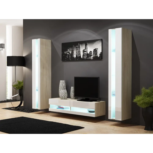 Cama Living room cabinet set VIGO NEW 12 sonoma/white gloss - Modern wall unitsMES-NOW<<<Wall UnitsMES<<<ActionPL