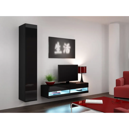 Cama Living room cabinet set VIGO NEW 13 black/black gloss - Modern wall unitsMES-NOW<<<Wall UnitsMES<<<ActionPL