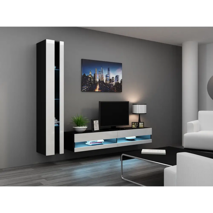Cama Living room cabinet set VIGO NEW 8 black/white gloss - Modern wall unitsMES-NOW<<<Wall UnitsMES<<<ActionPL