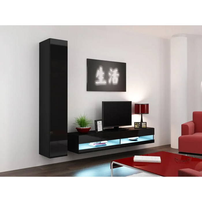 Cama Living room cabinet set VIGO NEW 9 black/black gloss - Modern wall unitsMES-NOW<<<Wall UnitsMES<<<ActionPL