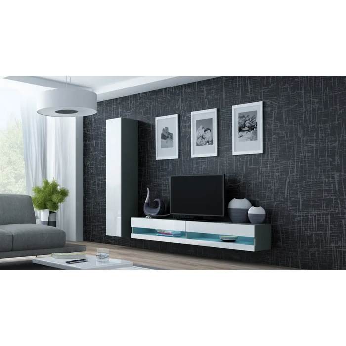 Cama Living room cabinet set VIGO NEW 9 grey/white gloss - Modern wall unitsMES-NOW<<<Wall UnitsMES<<<ActionPL