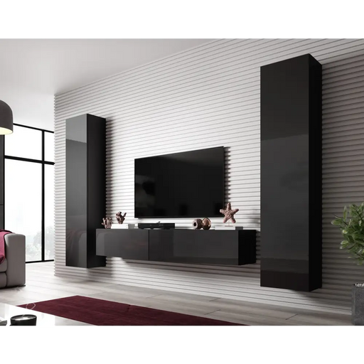 Cama Living room cabinet set VIGO SLANT 2 black/black gloss - Modern wall unitsMES-NOW<<<Wall UnitsMES<<<ActionPL