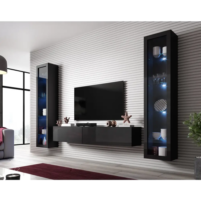 Cama Living room cabinet set VIGO SLANT 6 black/black gloss - Modern wall unitsMES-NOW<<<Wall UnitsMES<<<ActionPL