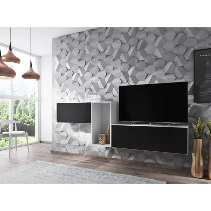 Cama living room furniture set ROCO 11 (RO1 + RO3 + RO4) white/white/black - Modern wall unitsMES-NOW<<<Wall