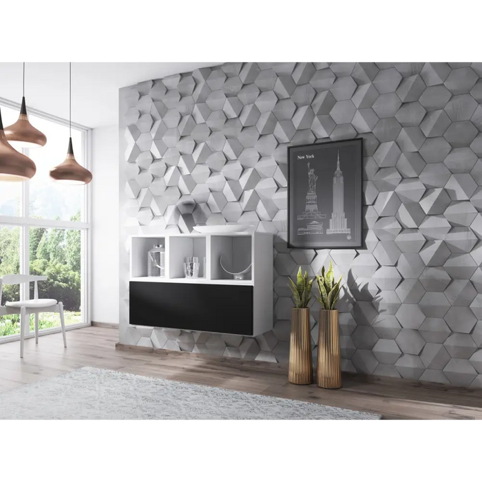 Cama living room furniture set ROCO 12 (RO1 + 3xRO6) white/white/black - Modern wall unitsMES-NOW<<<Wall