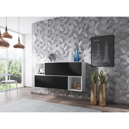 Cama living room furniture set ROCO 14 (2xRO1 + 2xRO6) white/white/black - Modern wall unitsMES-NOW<<<Wall