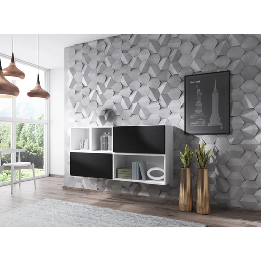 Cama living room furniture set ROCO 15 (RO4 + 2xRO3 + 2xRO6) white/white/black - Modern wall unitsMES-NOW<<<Wall