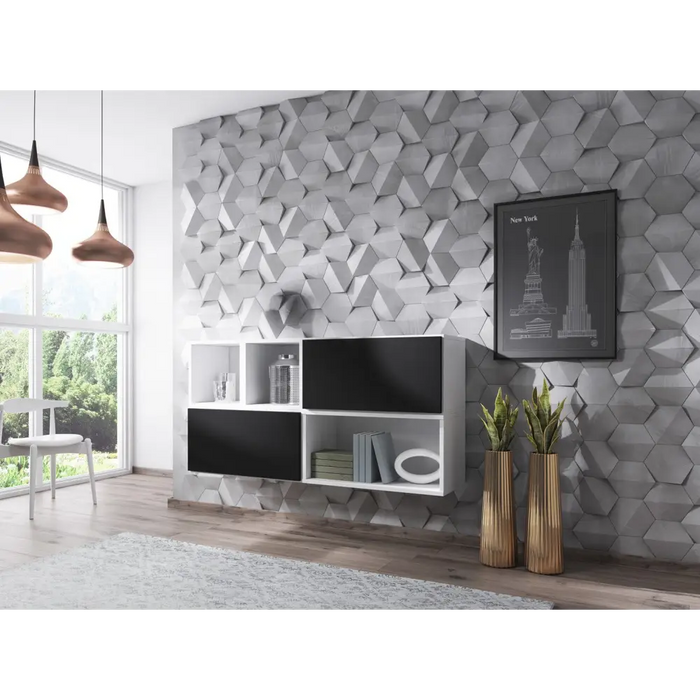 Cama living room furniture set ROCO 15 (RO4 + 2xRO3 + 2xRO6) white/white/black - Modern wall unitsMES-NOW<<<Wall