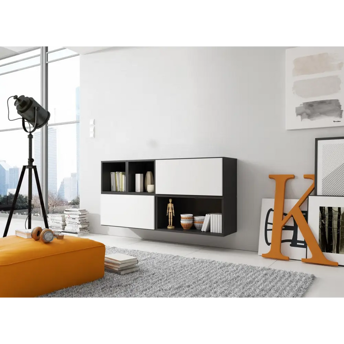 Cama living room furniture set ROCO 15 (RO4 + 2xRO3 + 2xRO6) black/black/white - Modern wall unitsMES-NOW<<<Wall