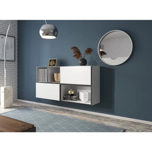 Cama living room furniture set ROCO 15 (RO4 + 2xRO3 + 2xRO6) white/black/white - Modern wall unitsMES-NOW<<<Wall