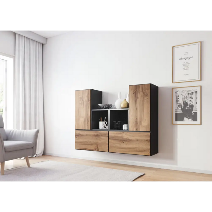 Cama living room furniture set ROCO 18 (4xRO3 + 2xRO6) antracite/wotan oak - Modern wall unitsMES-NOW<<<Wall