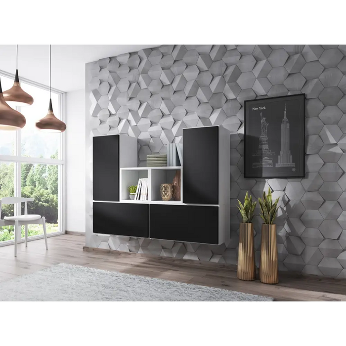 Cama living room furniture set ROCO 18 (4xRO3 + 2xRO6) white/white/black - Modern wall unitsMES-NOW<<<Wall