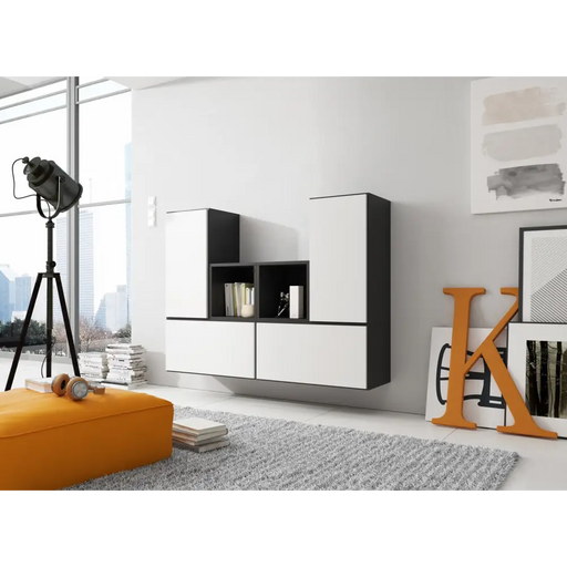 Cama living room furniture set ROCO 18 (4xRO3 + 2xRO6) black/black/white - Modern wall unitsMES-NOW<<<Wall