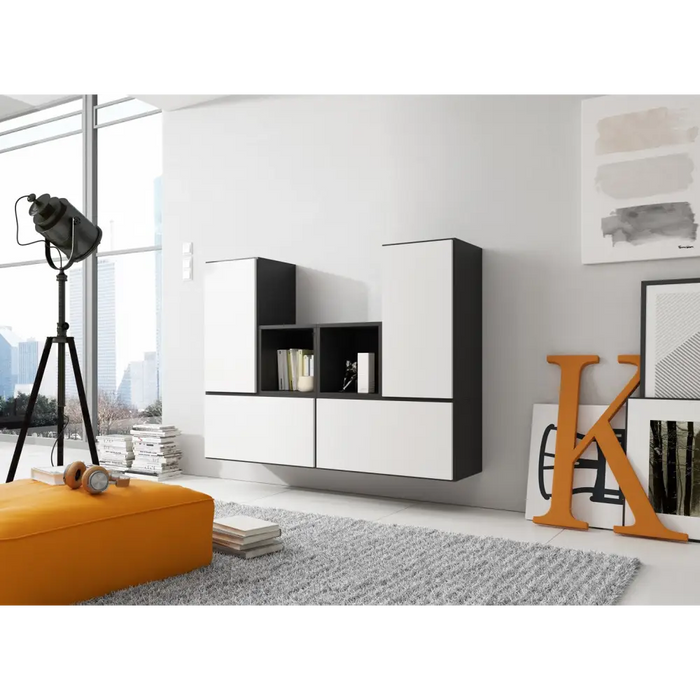Cama living room furniture set ROCO 18 (4xRO3 + 2xRO6) black/black/white - Modern wall unitsMES-NOW<<<Wall
