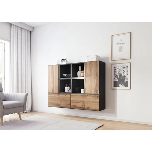 Cama living room furniture set ROCO 19 (4xRO3 + 4xRO6) antracite/wotan oak - Modern wall unitsMES-NOW<<<Wall