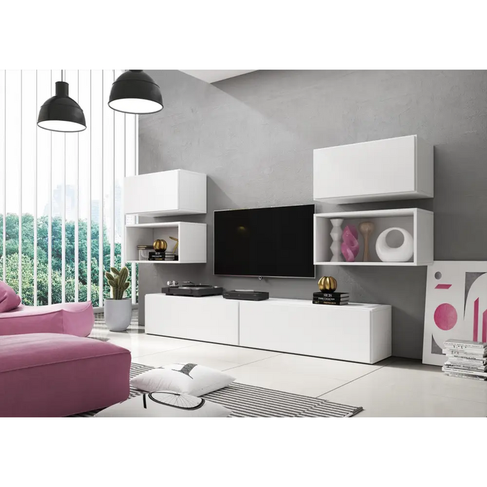 Cama living room furniture set ROCO 3 (2xRO3 + 2xRO4 + 2xRO1) white/white/white - Modern wall unitsMES-NOW<<<Wall