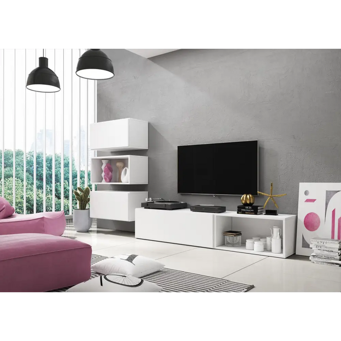 Cama living room furniture set ROCO 4 (RO1 + 2xRO3 + 2xRO4) white/white/white - Modern wall unitsMES-NOW<<<Wall