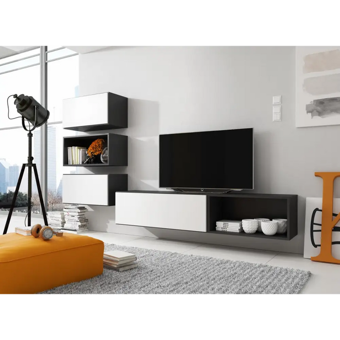 Cama living room furniture set ROCO 4 (RO1 + 2xRO3 + 2xRO4) black/black/white - Modern wall unitsMES-NOW<<<Wall