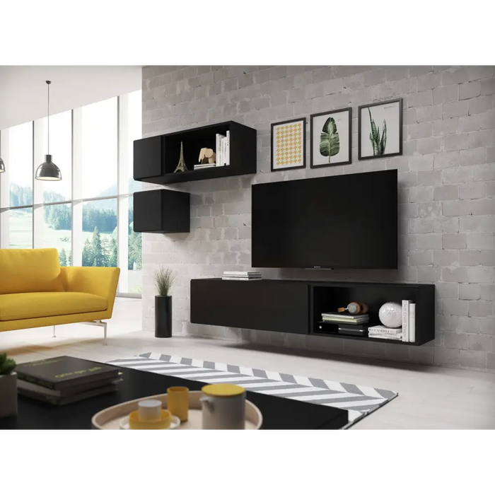 Cama living room furniture set ROCO 5 (RO1 + 2xRO4 + 2xRO5) black/black/black - Modern wall unitsMES-NOW<<<Wall