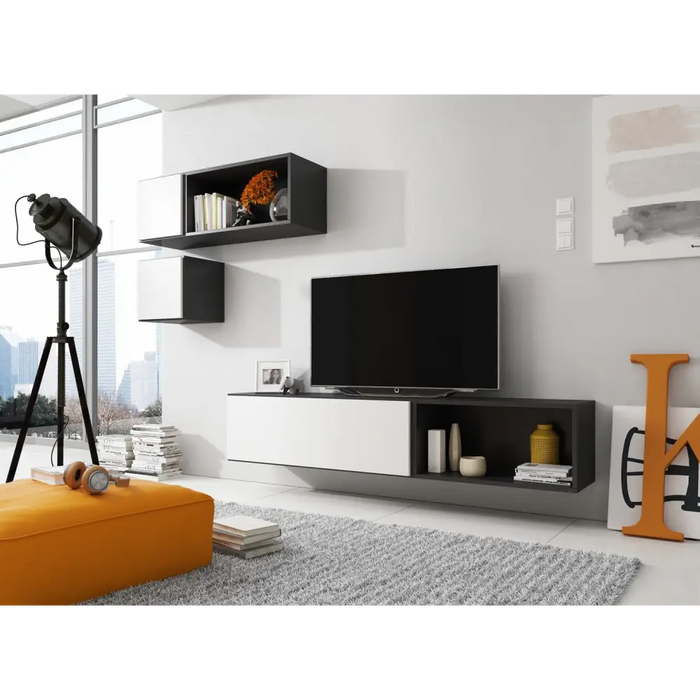 Cama living room furniture set ROCO 5 (RO1 + 2xRO4 + 2xRO5) black/black/white - Modern wall unitsMES-NOW<<<Wall