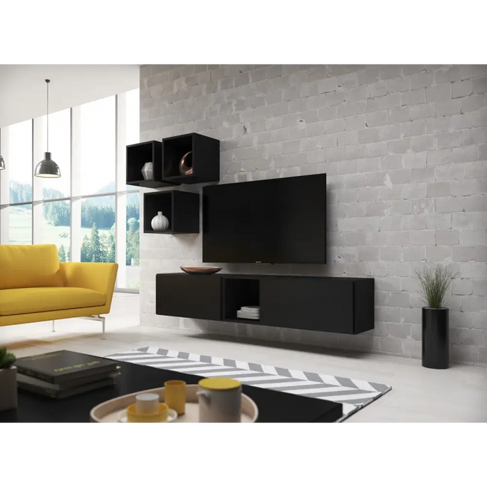 Cama living room furniture set ROCO 8 (2xRO3 + 4xRO6) black/black/black - Modern wall unitsMES-NOW<<<Wall