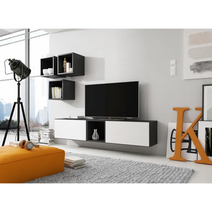 Cama living room furniture set ROCO 8 (2xRO3 + 4xRO6) black/black/white - Modern wall unitsMES-NOW<<<Wall