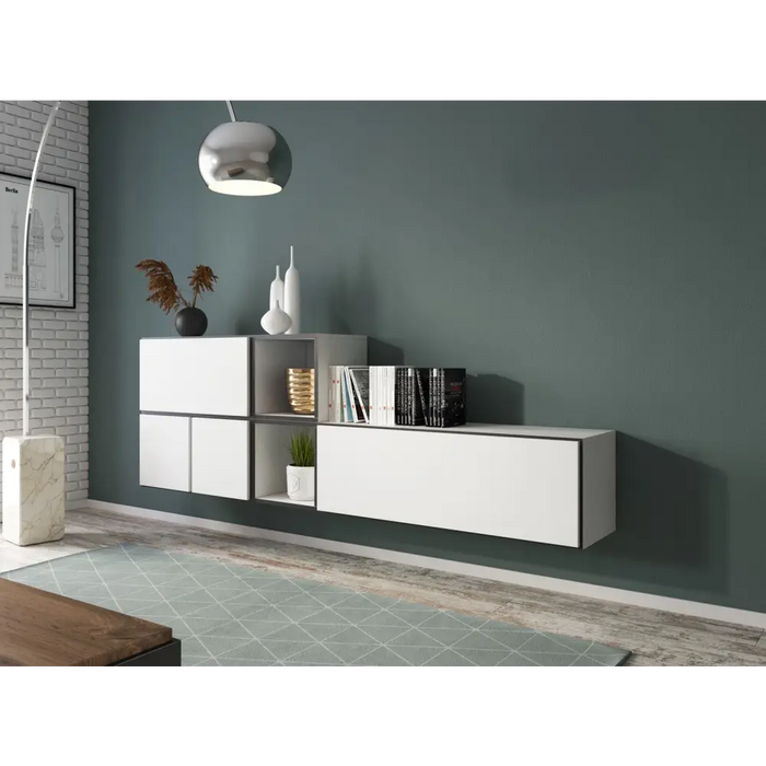 Cama living room furniture set ROCO 9 (RO1 + RO3 + 2xRO6 + 2xRO5) white/black/white - Modern wall unitsMES-NOW<<<Wall