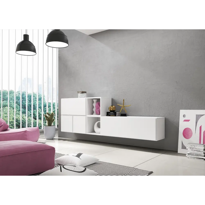 Cama living room furniture set ROCO 9 (RO1 + RO3 + 2xRO6 + 2xRO5) white/white/white - Modern wall unitsMES-NOW<<<Wall