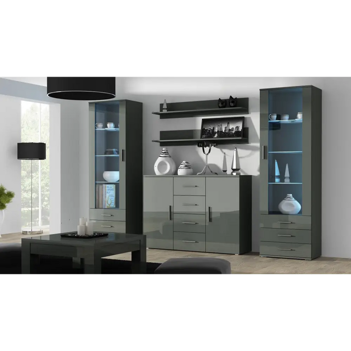 Cama living room sideboard UNi grey/grey gloss - Chests of drawers made of furniture boardKOY-ZPM<<<ChestsKOY<<<ActionPL